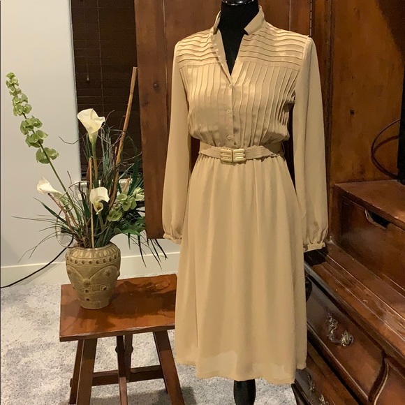 Vintage 1970’s PSZ Pleated Belted Dress - Picture 1 of 12